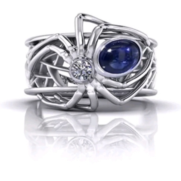 New Unique Blue Sapphire Silver Spider Ring. - Picture 1 of 3